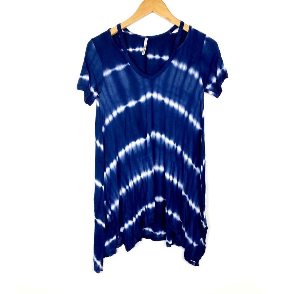 Mittoshop Womens Tank Dress Blouson Size Small Navy Blue Washed Short Sleeves